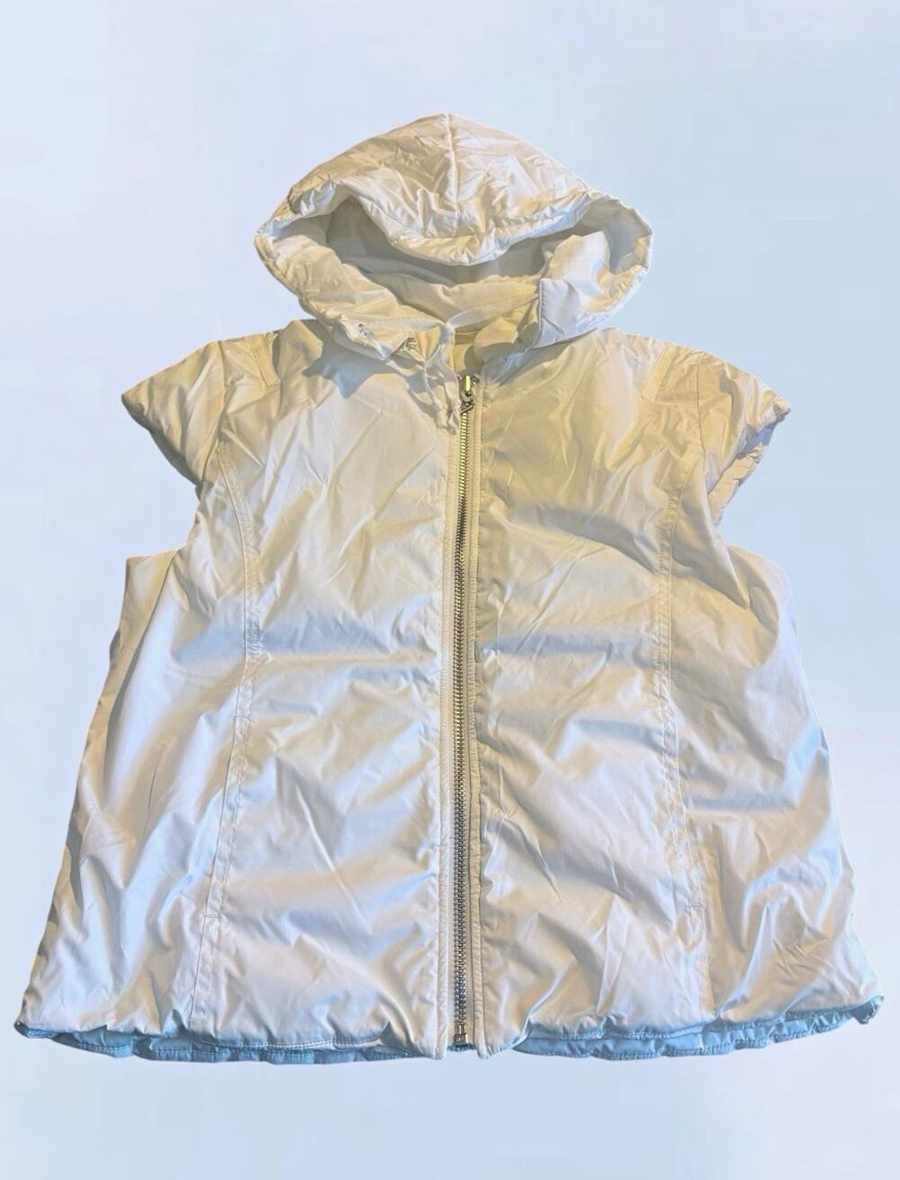 Vintage Candies Girls Puffer Vest XL White Sequin Lace Detachable Hood Y2K